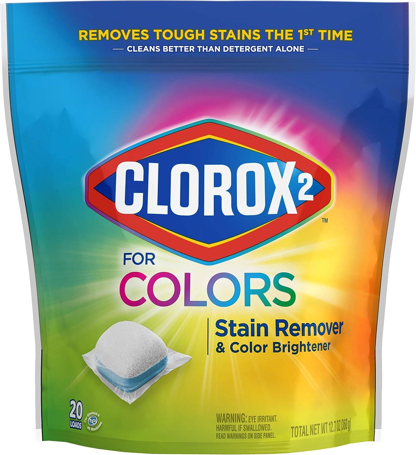 imageClorox 2 for Colors Clorox Laundry Additive Stain Remover Odor Eliminator and Color Brightener Additive Pods with Clean Linen Scent 20 Count  Package May Vary20 Count Pack of 1