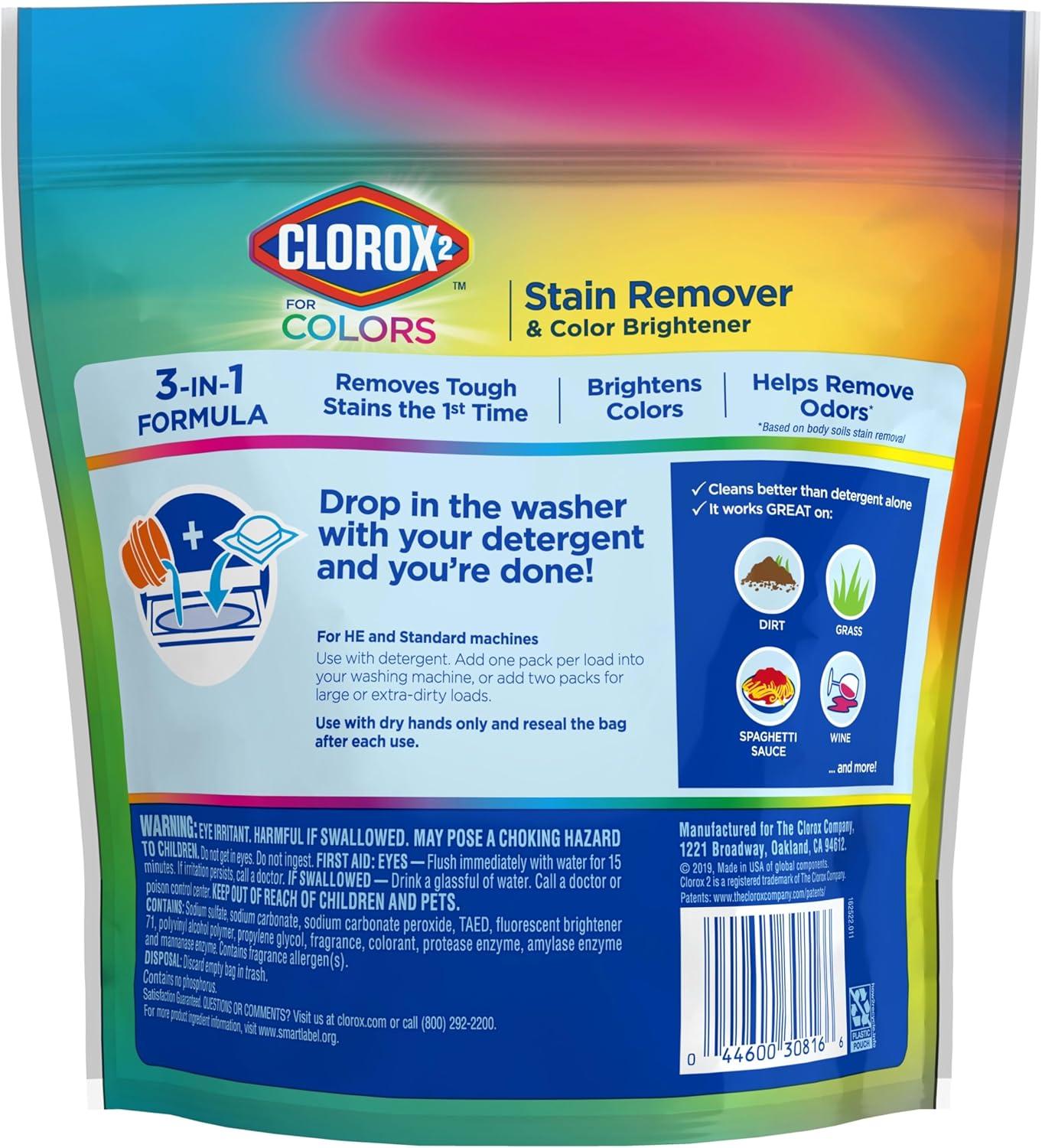 imageClorox 2 for Colors Clorox Laundry Additive Stain Remover Odor Eliminator and Color Brightener Additive Pods with Clean Linen Scent 20 Count  Package May Vary20 Count Pack of 1