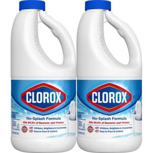 imageClorox SplashLess Bleach1 Disinfecting Bleach Kills 999 of Bacteria and Viruses Regular 40 Fluid Ounce Bottle  Pack of 2 Package May Vary