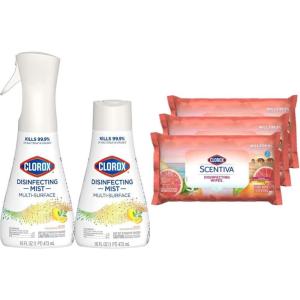 imageClorox Cleaning Bundle Disinfecting Mist Lemon ampamp Orange Blossom Scent 1 Spray Bottle 1 Refill 16 Fl Oz Each Scentiva Disinfecting Wipes Pacific Breeze Coconut Scent3Pack75ct Each