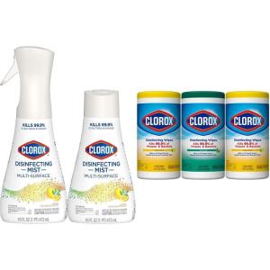 imageClorox Cleaning Bundle Disinfecting Mist Lemon and Orange Blossom Scent 1 Spray Bottle ampamp 1 Refill 16 Fl Oz Each Disinfecting Wipes 3Pack 75ct Each