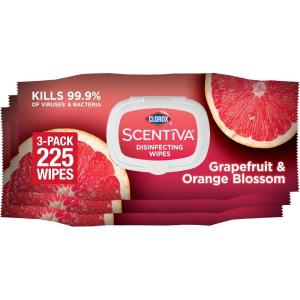 imageClorox Scentiva Wipes Bleach Free Cleaning Wipes Household Essentials Tahitian Grapefruit Splash 75 Count Pack of 3