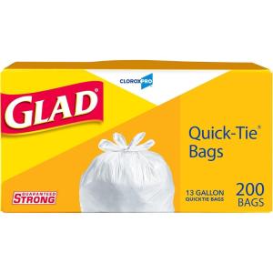 imageGlad CloroxPro QuickTie Tall Kitchen Trash Bags 13 Gallon 200 Count Package May VaryTrash Bags