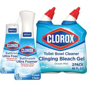imageClorox Disinfecting AllPurpose Cleaner and Disinfecting Bathroom Cleaner Pack of 3 and Toilet Bowl Cleaner Clinging Bleach Gel Ocean Mist Pack of 2 BundleOcean Mist  Fresh Clean