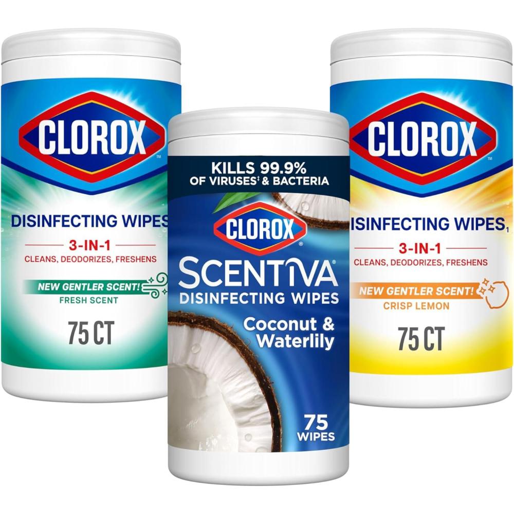image:imageClorox Disinfecting Cleaning Wipes Bleach Free Crisp Lemon Fresh Scent Scentiva Coconut and Waterlily 75 Count Each Package May VaryLemon  Fresh  Coconut
