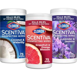 image:imageClorox Scentiva Disinfecting Wipes Lavender and Jasmine Grapefruit and Orange Blossom and Coconut and Waterlily 75 Count Each Pack of 3 Package May VaryCoconut  Grapefruit  Lavender